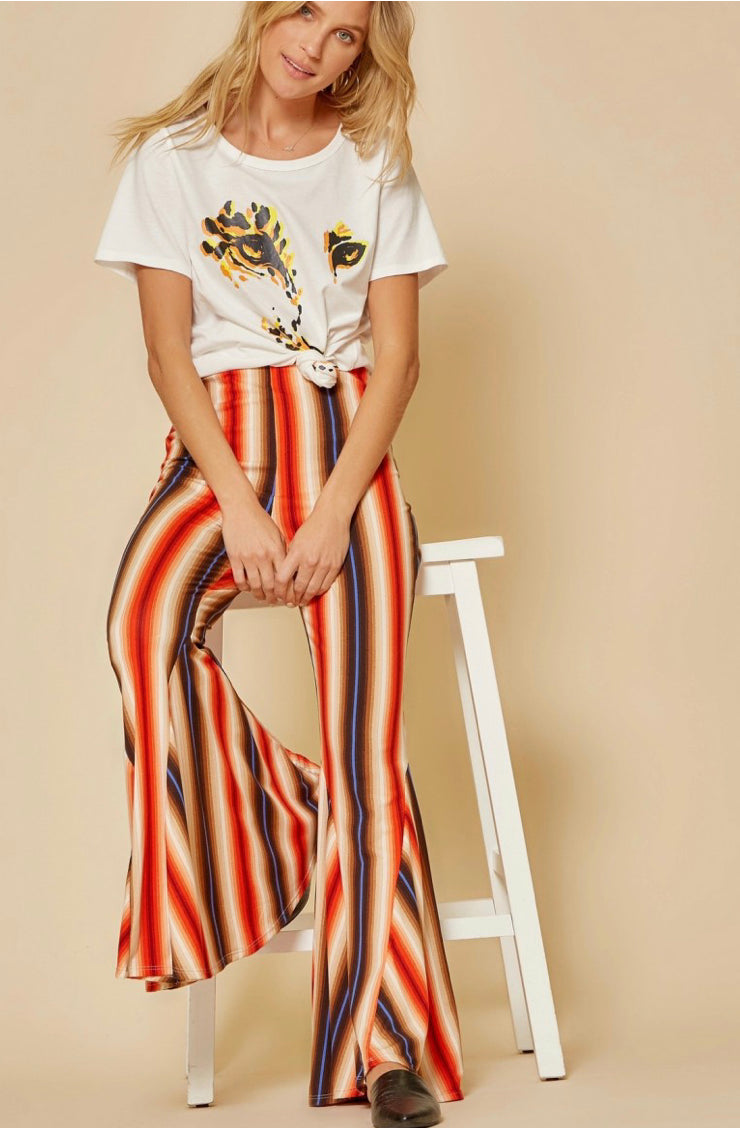 Multiple Color Striped Flare Pants