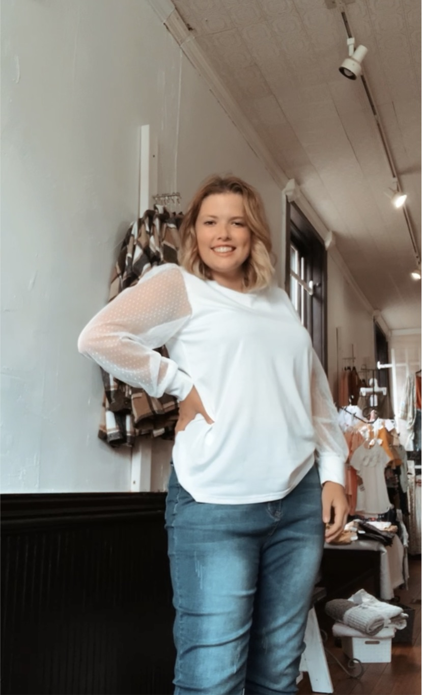 White Polka Dot Sleeve Shirt