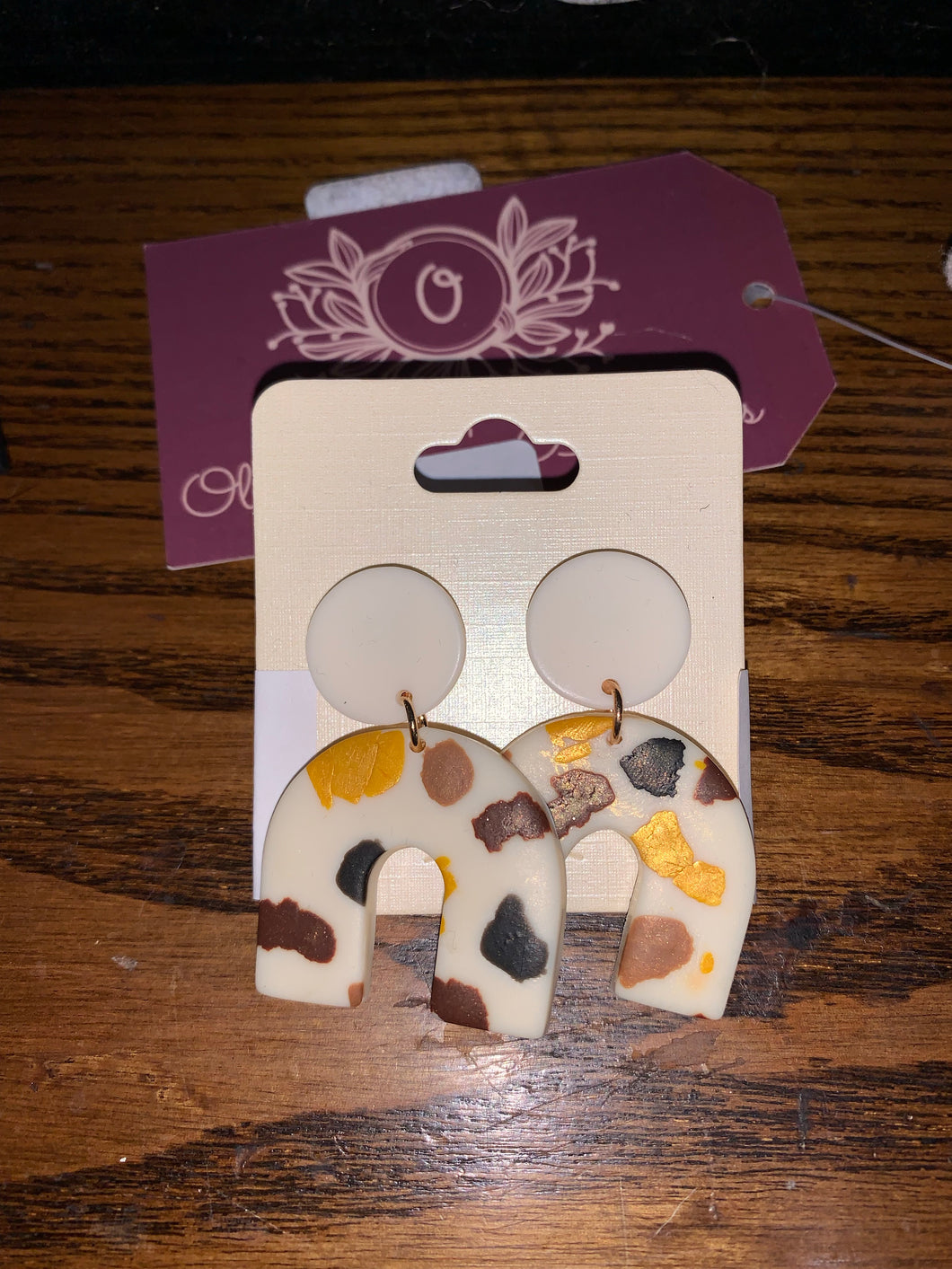 White yellow and brown rainbow  earrings