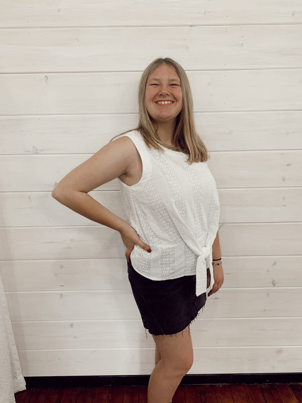 White shirt with tie and keyhole