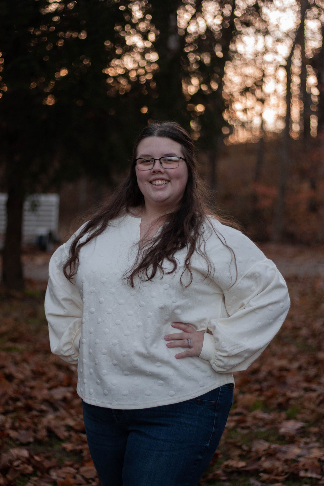 White polka dot sleeve sweater